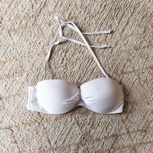 H2OH Colors White Macrame Knot Back Halter Bandeau Bikini Top Small